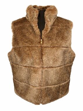 Vintage‎ Faux Fur Vest Brown Cozy Luxe Mob Wife Y2K Winter Chic-XL